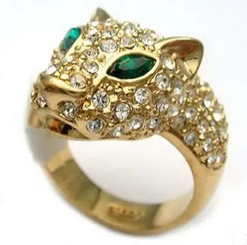 

Leopard head costume jewelry green eye Ring