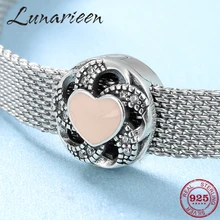 Настоящее серебро 925 пробы, Бесконечная любовь, розовое эмалированное сердце, заколки, очаровательные бусины, подходят к оригинальному отраженному браслету с зажимом