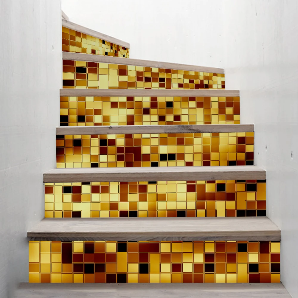 

Stickers Gold Mosaic Tiles Pattern Stair Stickers Decals Kids Love Removable Waterproof Stairway Vinyl Stickers for Home Decor