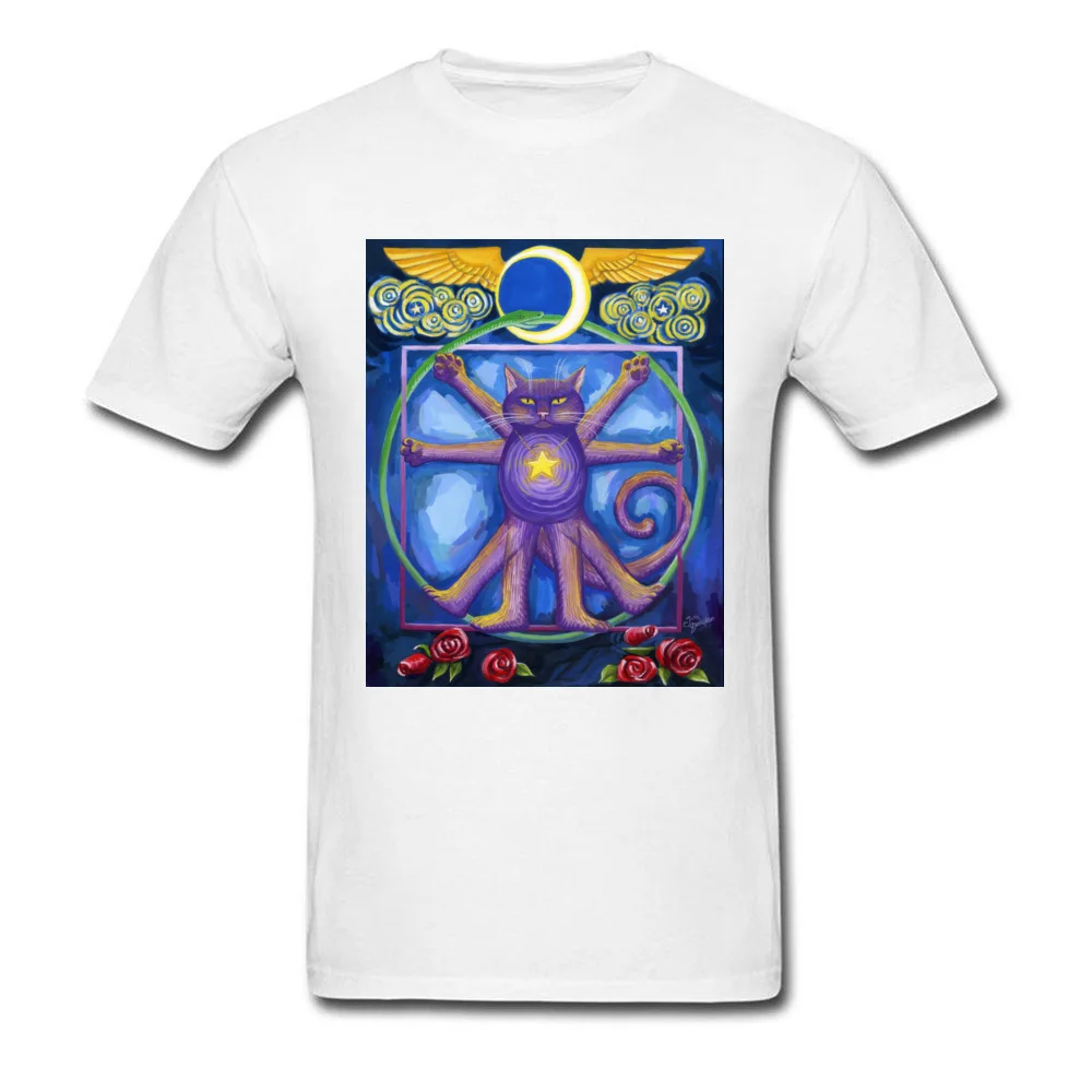 Funny Cool Geek T-shirts O Neck Pure Cotton Youth Tops T Shirt Short Sleeve ostern Day Geek Tops & Tees Wholesale Da Vinci Cat squaring the circle white