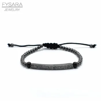 

FYSARA Hiphop Couple Jewelry Rose Gold Color Full Crystal Bracelets & Bangles Stainless Steel Tag Square Beaded Bracelet