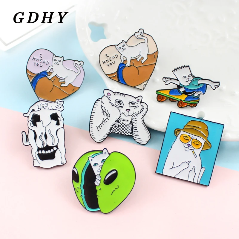 GDHY новейшая брошь Я разминаю тебя кошки скейтборд кошка курение детектив