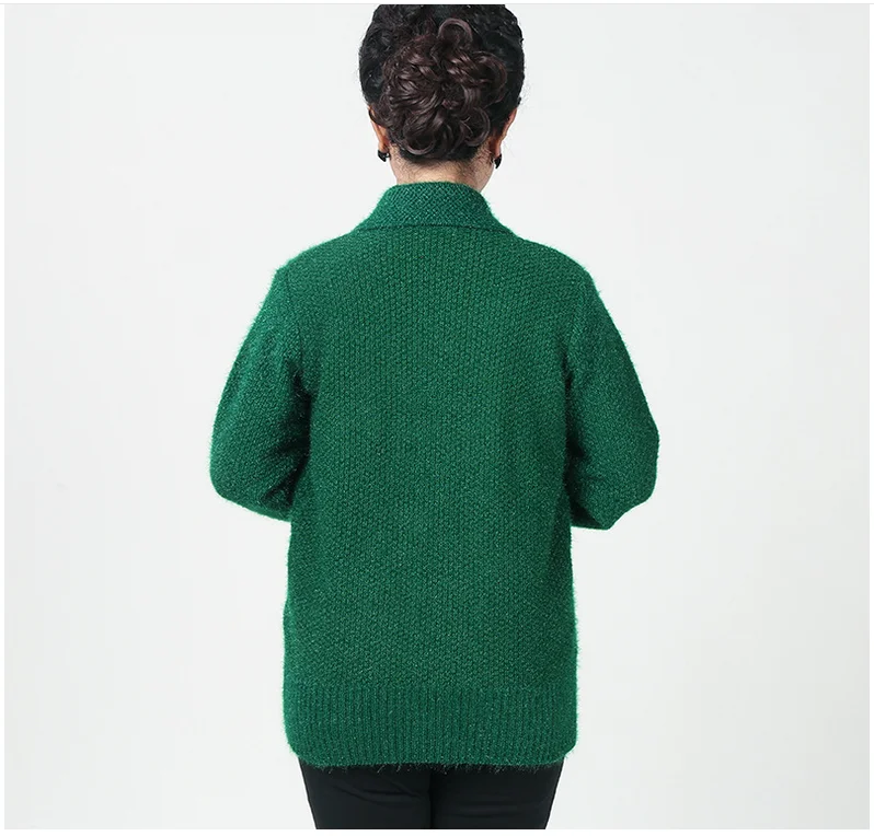 Женский кардиган большого размера, свитер с вышивкой для мамы 50-60 лет, вязаный свитер, пальто, Повседневный свитер для женщин, R844