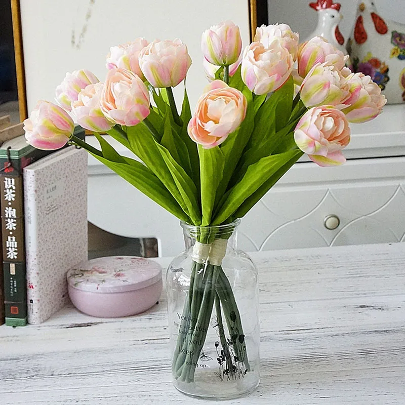 6pcs/Bouquet French Tulips Artificial Flower For Wedding Party Home Garden Decoration Silk Tulip Hands Holding Fake Flowers