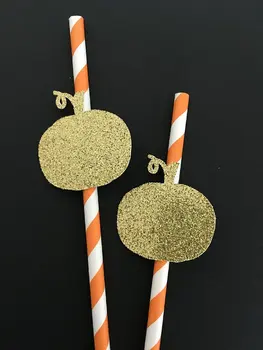 

glitter Pumpkin fall themed Paper Straws rustic Wedding bridal baby birthday shower Bachelorette Decoration Bar Drinkware