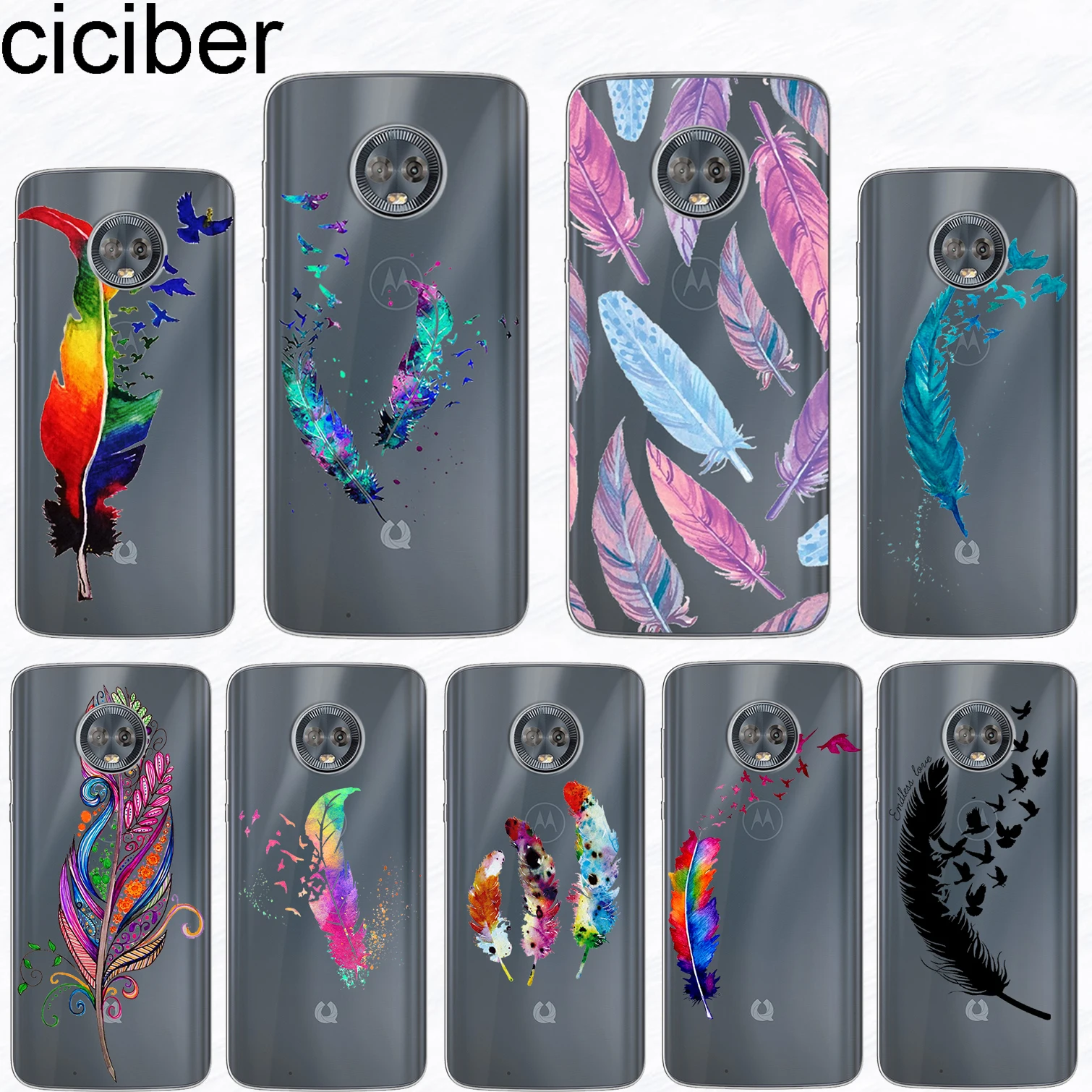 

ciciber For Motorola Moto C Z2 Z3 ONE P30 G4 G5 G5S G6 E3 E4 E5 Play Plus Power M X4 Silicone Phone Case Feather Colorful Bright