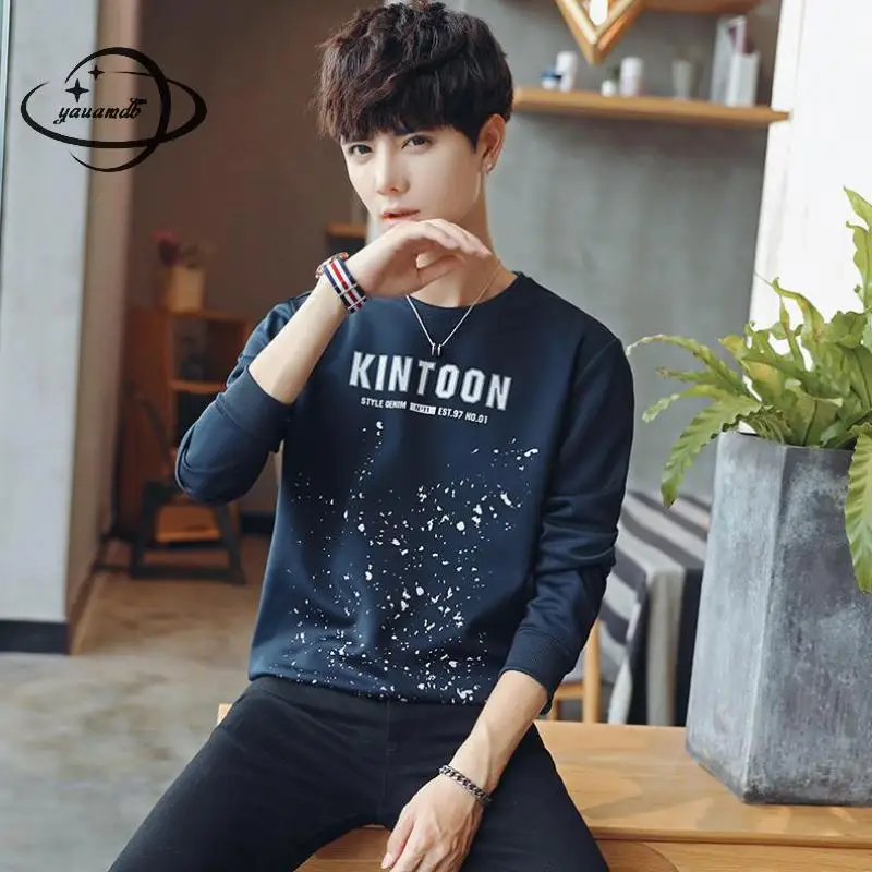 

YAUAMDB men T-shirts 2018 spring autumn size M-3XL cotton long sleeve pullover print polka dot casual comfortable clothing Y57