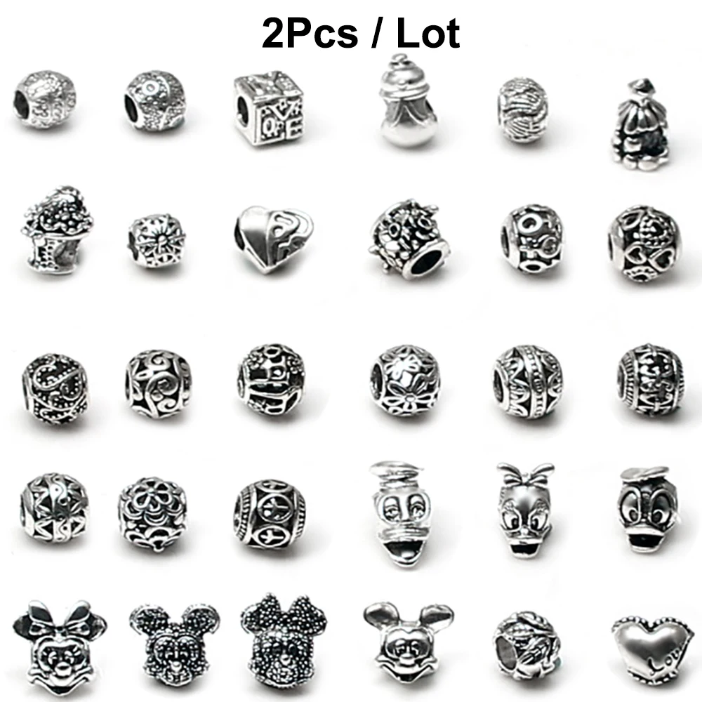 

2Pcs Silver Plated Animals Plants Flower Balls Love Beads Charms DIY Jewelry Pandora Beaded Bracelets Bangles Accessories Beads