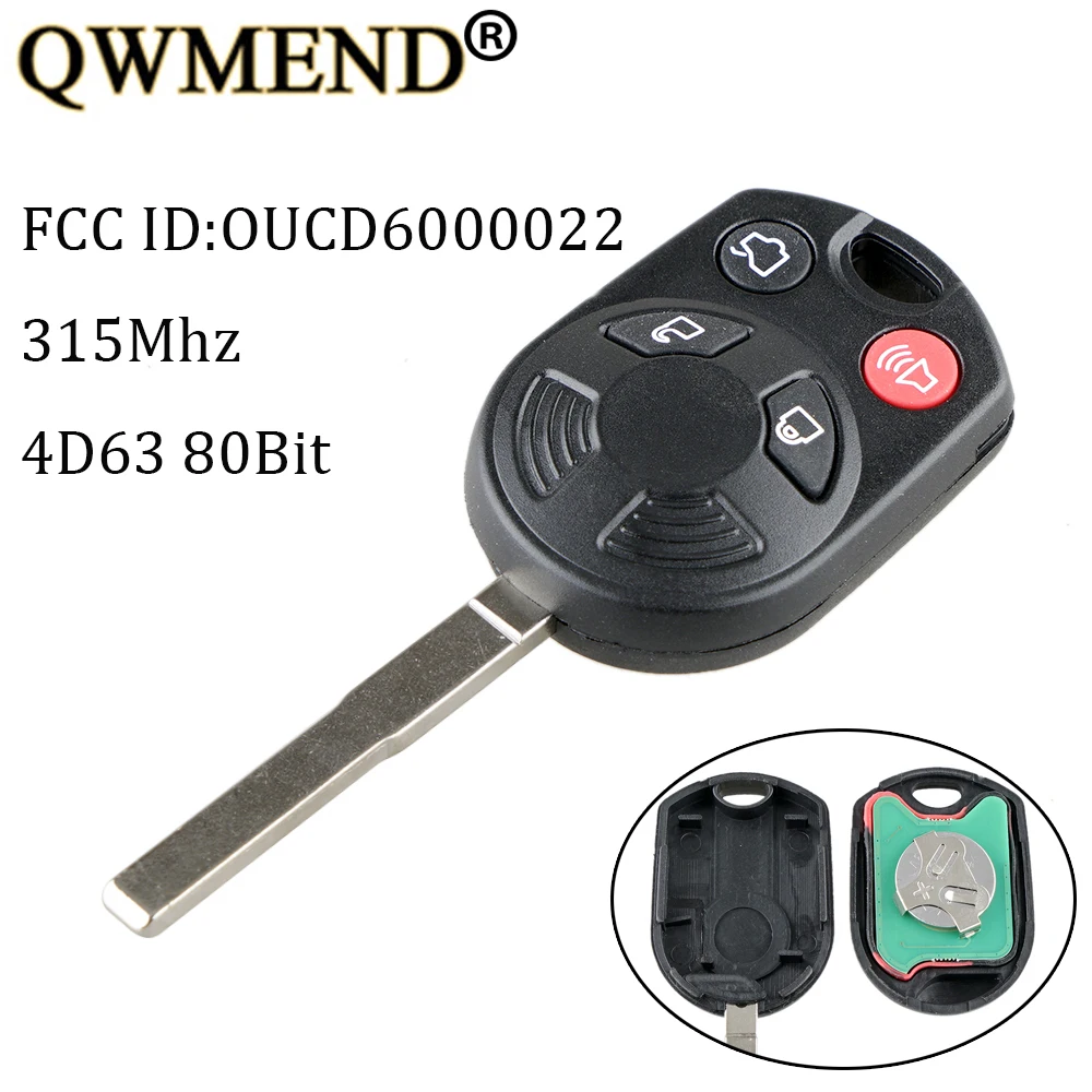 

QWMEND 4Buttons Rmeote Car key For Ford OUCD6000022 315Mhz&4D63 80Bit For Ford C-Max Escape Focus Fiesta Fiesta Transit Car keys