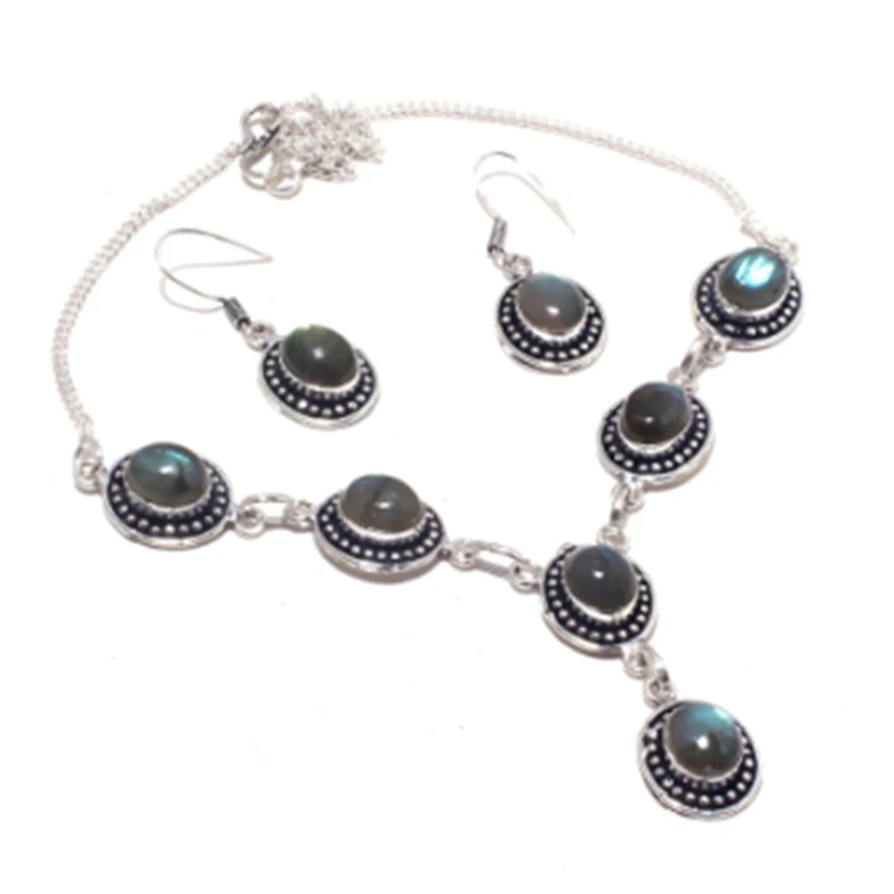 

Labradorite Necklace + Ering Silver Overlay over Copper , 48.5 cm, N4089