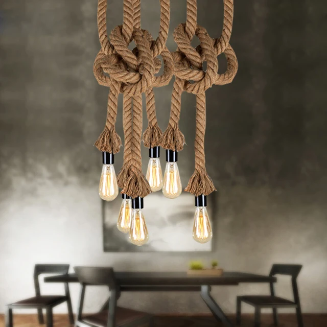 Vintage konopie liny wisiorek światło AC90-260V E27 Loft kreatywna osobowość przemysłowa Lampa wisząca do restauracji Coffee -