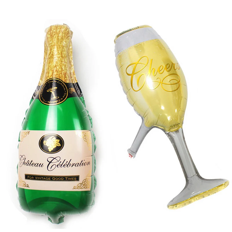 Free 50pcs/lot champagne bottle /champagne glass aluminum foil balloons