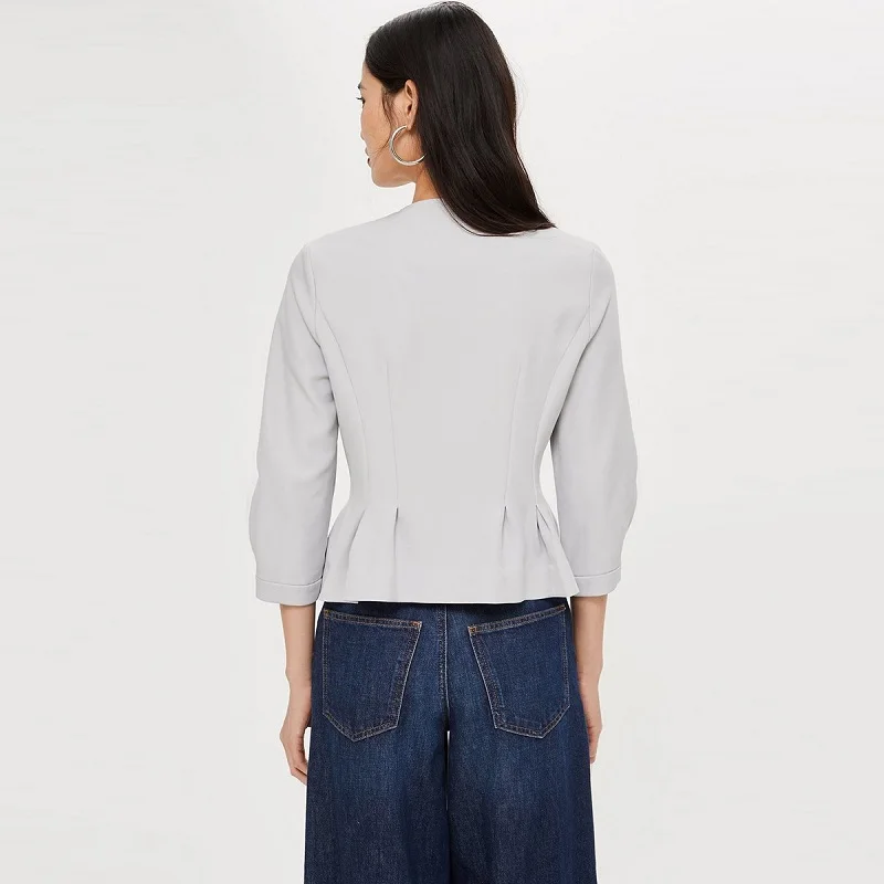 HYH HAOYIHUI Seven Point Sleeve Suit Coat Women 2018 Summer Autumn V-Neck Metal Double-Breasted Pleated Lantern Sleeve Coat