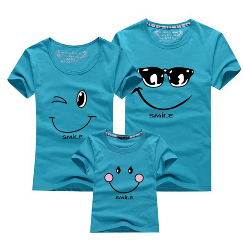 New 2023 Cotton Family Matching T Shirt Smiling Face Shirt Short Sleeves Matching Clothes Fashion Family Outfit Set Tees Tops 4