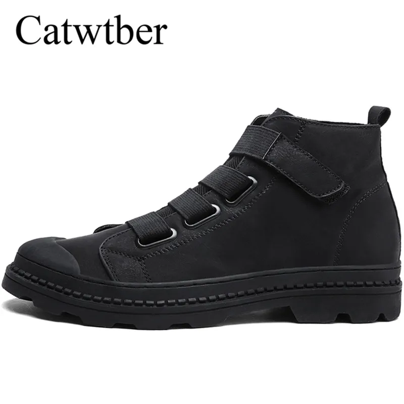 

Catwtber Leather Men Boots Autumn Winter Ankle Boots Fashion Footwear Lace Up Shoes Men Martin High Quality Vintage Men Shoes