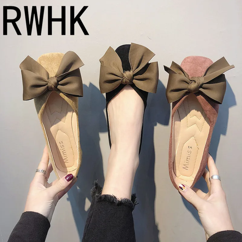 

RWHK Female 2019 spring new flat bottom wild Korean version of the square head bow shallow mouth single shoes B279
