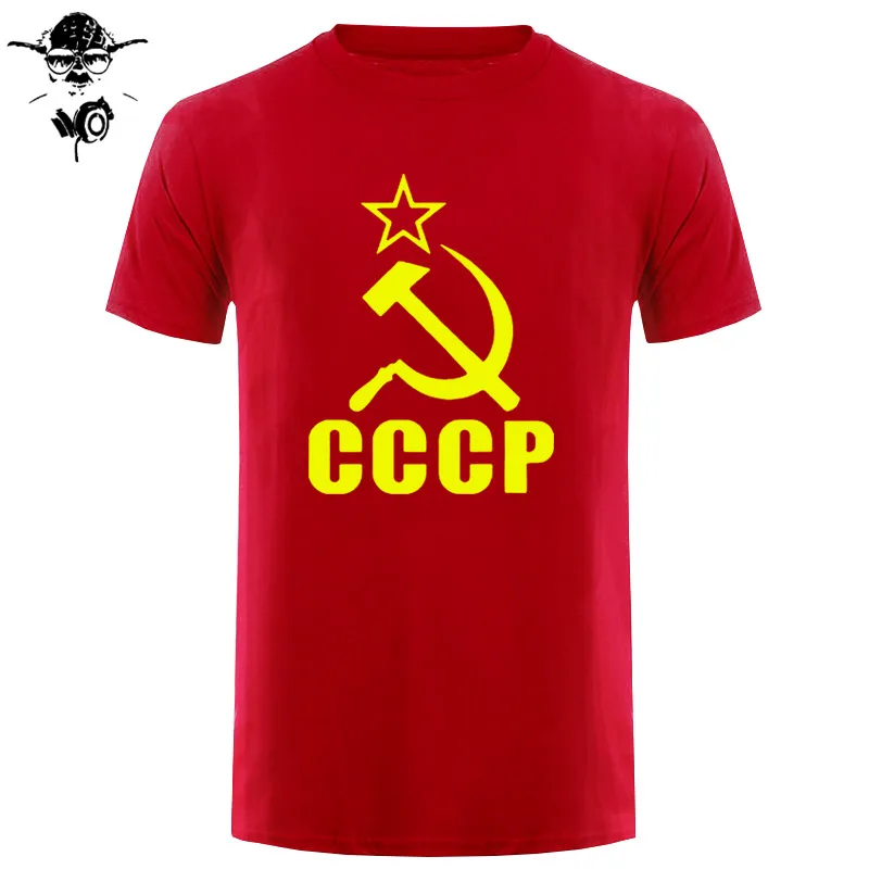 CCCP Коммунистическая русская футболка, Мужская одежда, СССР, СССР, мужская повседневная футболка, Россия, хлопковая Футболка с круглым вырезом, топы, Camisa - Цвет: red yellow