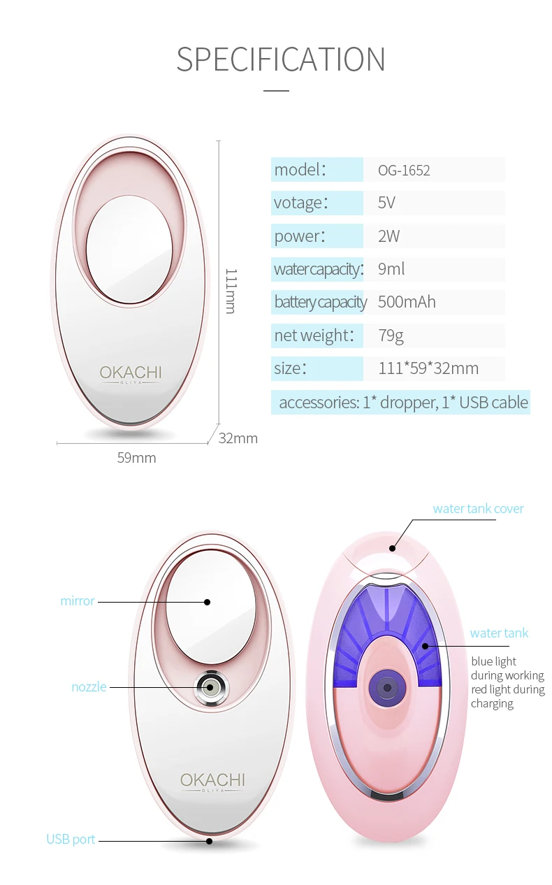 Портативный Usb нано-ионный мини ручной распылитель тумана для лица средство для глубокого увлажнения и увлажнения кожи спа OKACHI