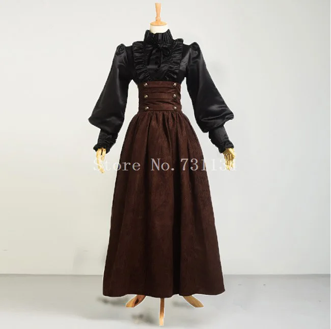 Винтажная юбка в стиле стимпанк, Викторианский готический стиль, высокая талия, макси, длинная, для прогулок, тонкая, панк-юбки, синий/коричневый/фиолетовый/зеленый, женский костюм