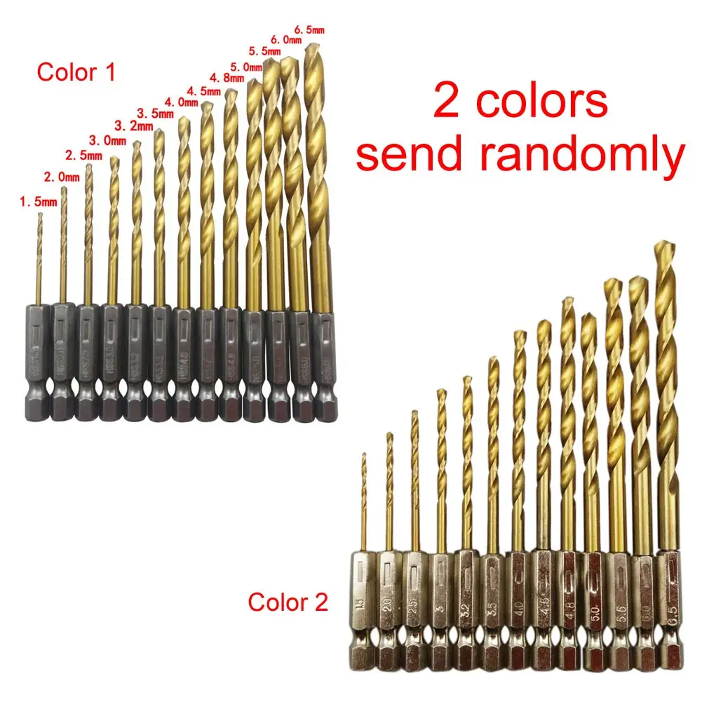 

New Drill Bit Hand Tools 13 Pcs Titanium Coated HSS Drill Set Twist Drill Hex Shank Drill 1.5mm-6.5mm