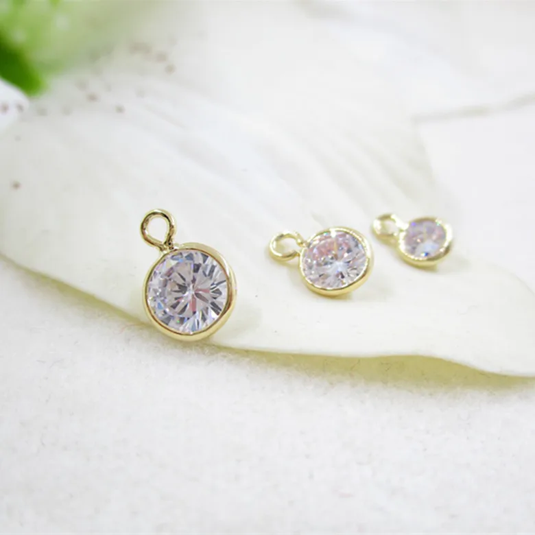 

(33694)6PCS 9*7.5MM 24K Gold Color Brass with Zircon Round Charms Pendants High Quality Diy Jewelry Findings Accessories