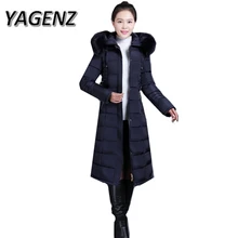 YAGENZ6XL 2017 Winter Parkas Hooded Jacket Coats Women Clothing Elegant Slim Thick Down Cotton Long Overcoat Warm Jacket Female
