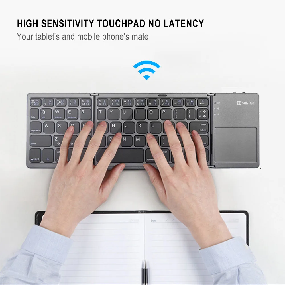 Портативная Складная bluetooth беспроводная клавиатура B033 перезаряжаемая Складная тачпад Клавиатура для IOS/Android/Windows ipad планшет