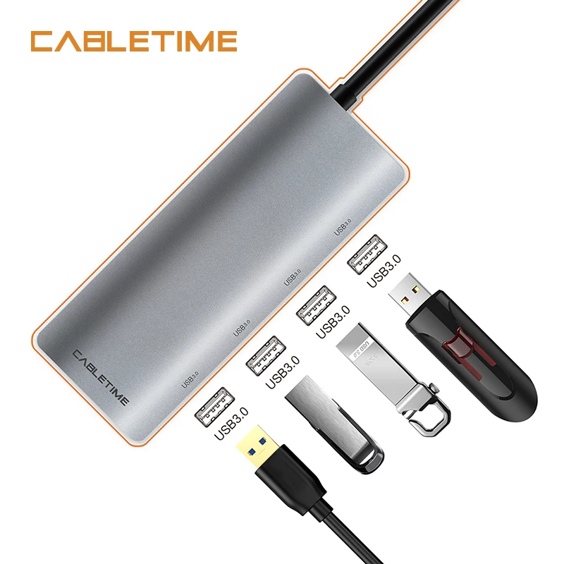 2019 Cabletime USB C Тип C HUB 4 порта USB 3,0 Тип C 3,1 сплиттер с PD 4 в 1 хаб для ноутбуков MacBook примечание 9 USB C концентратора N136