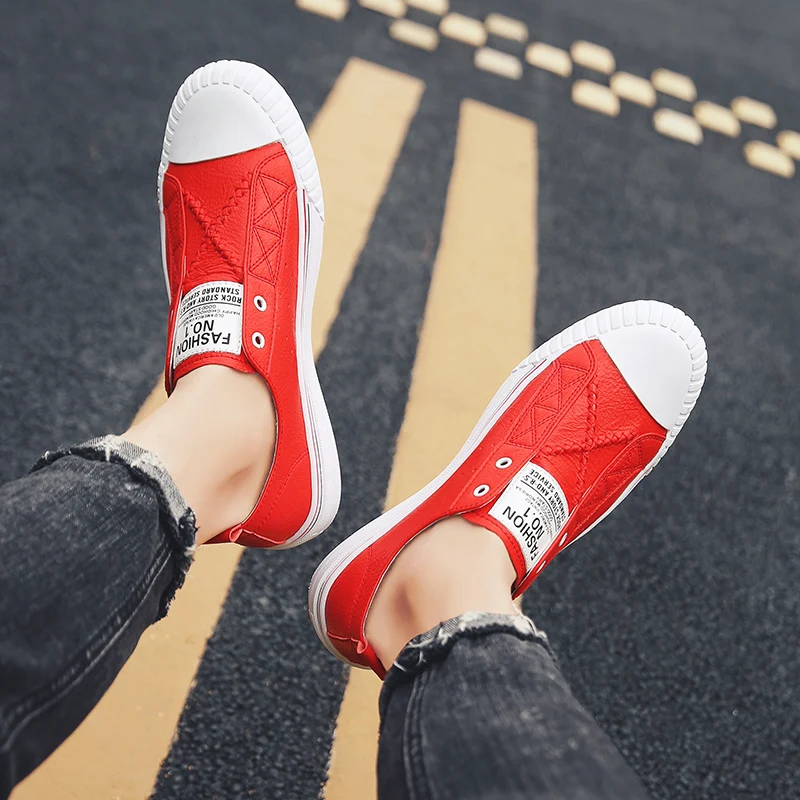 

Men vulcanized shoes slip on casual men's shoes white red black shoes men all match new arrival 2019 fashion zapatos de hombre