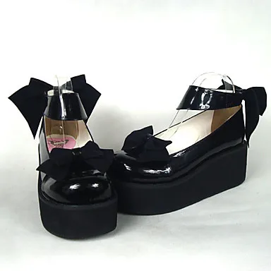 

Black Patent Leather 6.5cm High Heel Sweet Lolita Shoes with Bow