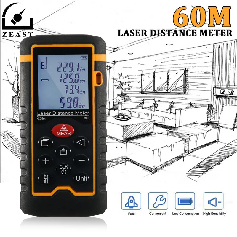 

60m Laser Rangefinder Handheld Digital LCD Distance Meter Range Finder Measure Diastimeter Measurer Construction Tools