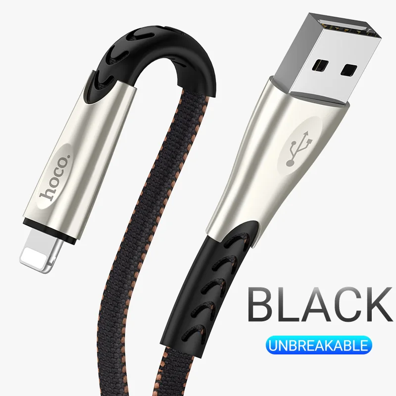 hoco кабель usb на лайтнинг быстрая зарядка и передача данных lдля Lightning зарядный провод с джинсовой оплеткой юсб плоский шнур зарядное устройство для Apple iPhone 5 6 7 iPad юсб зарядник для айфона айпада - Цвет: Black