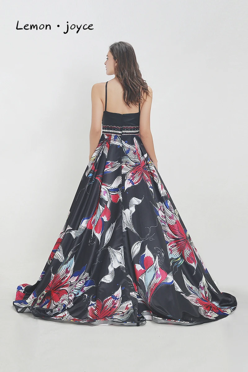 beautiful prom dresses Lemon joyce Elegant Black Prom Dresses 2020 New Style Floral Print Sexy Simple Evening Dresses Floor Length A-line Party Gowns lavender prom dresses