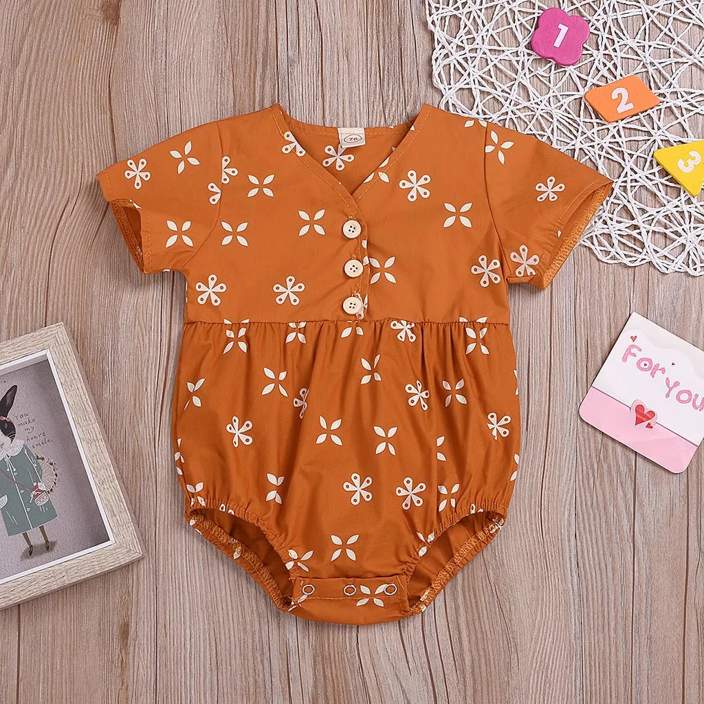 

Newborn Kids Baby Girls Clothes Flower Print Button Romper Jumpsuit Outfits baby girl clothes Onesies newk tulum baby clothing