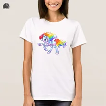 EnjoytheSpirit Ladies Short Sleeve T-shirt My Little Robot Unicorn By Monstoner Women’s White T Shirt Summer Casual Printed Tops