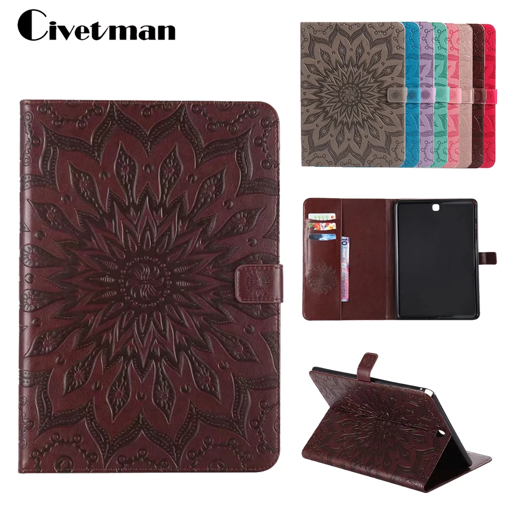 Luxury Embossing Case For Samsung Galaxy Tab A 9.7 Inch SM-T555 T550 PU Leather Stand Flip SM-T550 Tablet Protective Cover