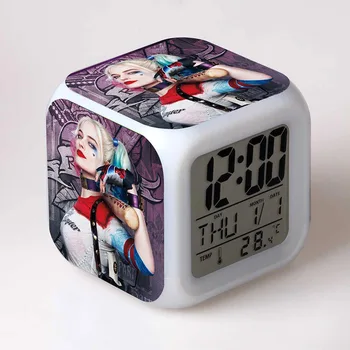 

Suicide Squad figures Harley Quinn and Joker LED Alarm Clock Colorful Touch Light Watch Movie Model Figurine Funny Toys