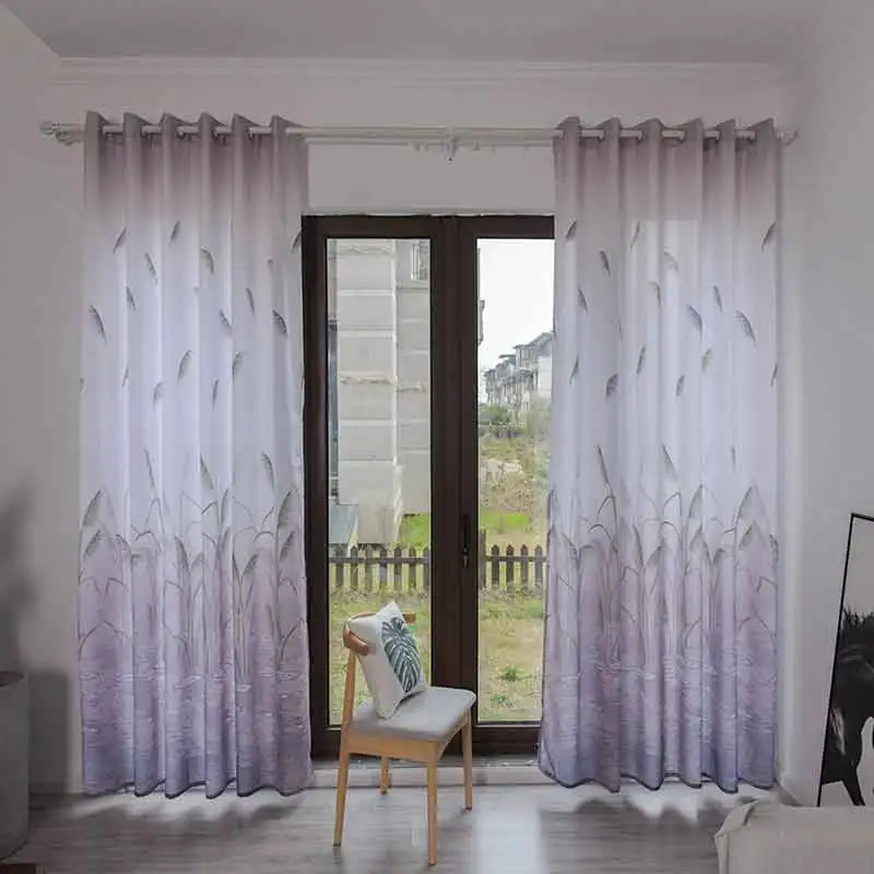 Пасторальные стильные тюлевые шторы с рисунком для гостиной, полиэфирные втулки, верхние оконные шторы для спальни, 4 цвета - Цвет: Gray