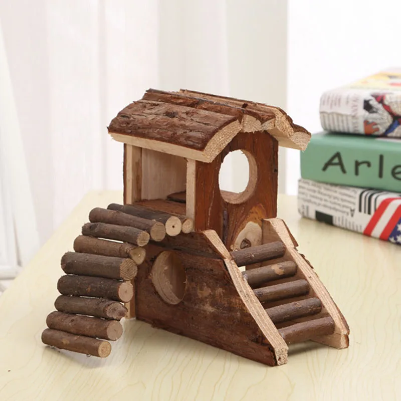 Natural Wood Small Animal pet Hamster house Bed Summer hedgehog