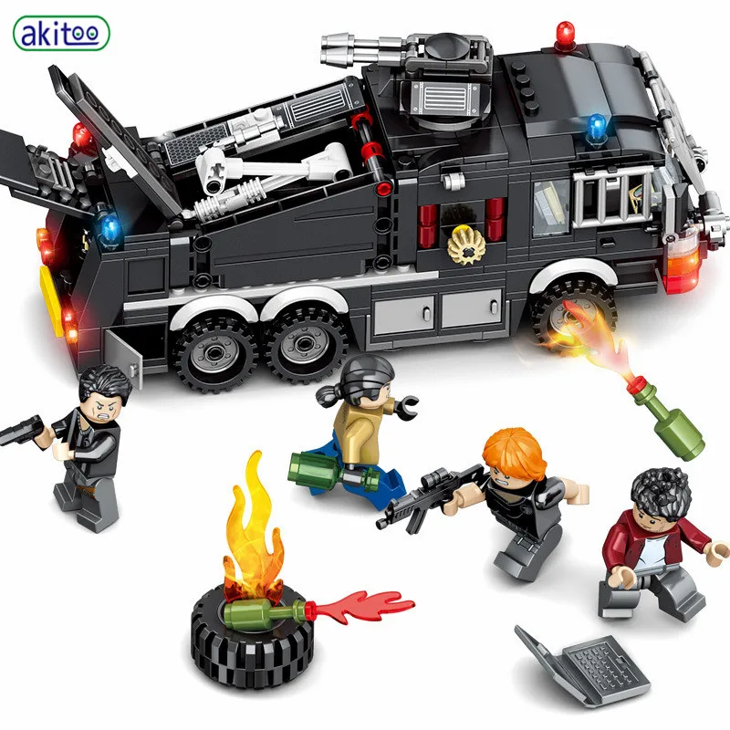 Akitoo 503 stücke Schwarz Hawk special forces bewaffnet mit stabile wasser pistolen military puzzle montiert bausteine spielzeug #1209