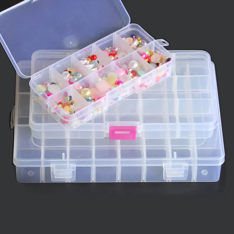 

3pcs/lot 10/15/24Grid Transparent Plastic Storage Beads Box For Component Jewelry Tool Box Bead Pills Accessories Box Y2679