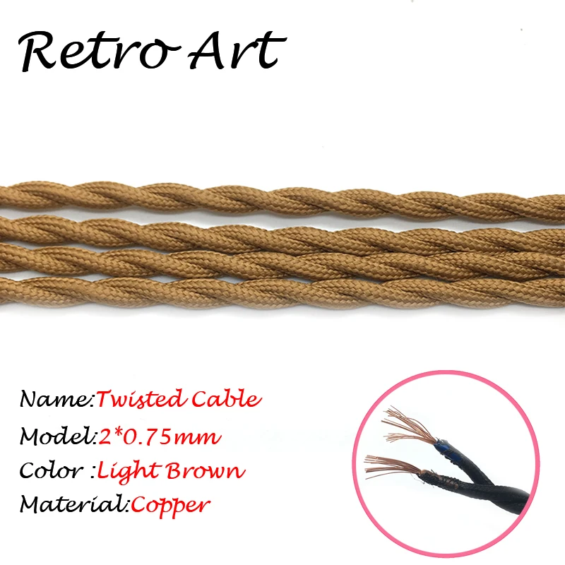 

2*0.75mm Antique Decorative Twisted lamp Braided Cable vintage textile fabric pendant lamp cord
