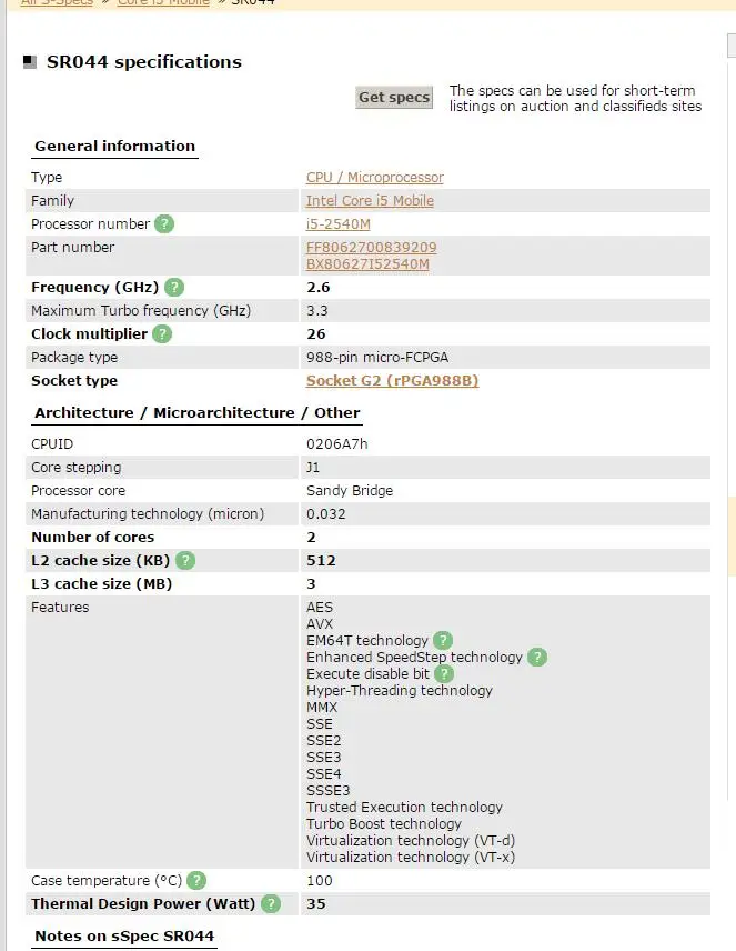 Процессор Intel Core i5-2540M i5 2540M Ноутбук Процессор G2(rPGA988B) SR044