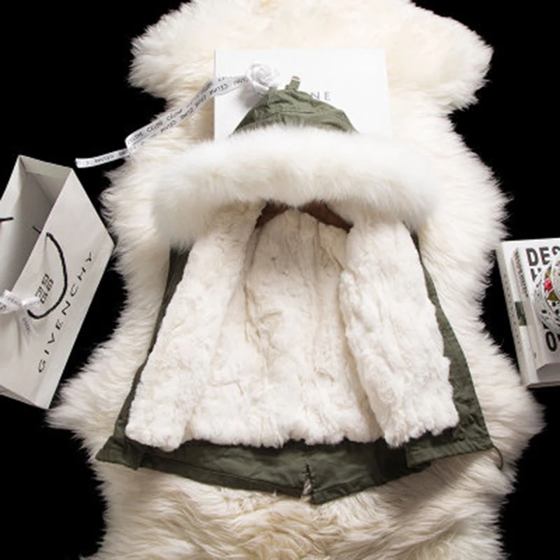 Зимнее пальто с натуральным кроличьим Мех Мужские парки Дети мех енота верхняя одежда Пальто и пуховики Обувь для мальчиков Обувь для девочек кролик Мех съемная подкладка куртки