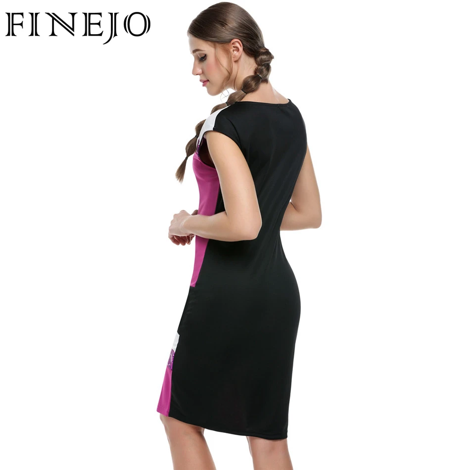 Finejo Для женщин модные пикантные облегающее платье vestidos геометрических Лоскутная