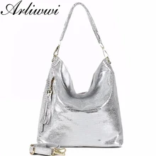 Arliwwi брендовая дизайнерская натуральная кожа мягкая Вместительная женская сумка на плечо высокое качество бежевый серебряный золотой дамские сумки новая мода