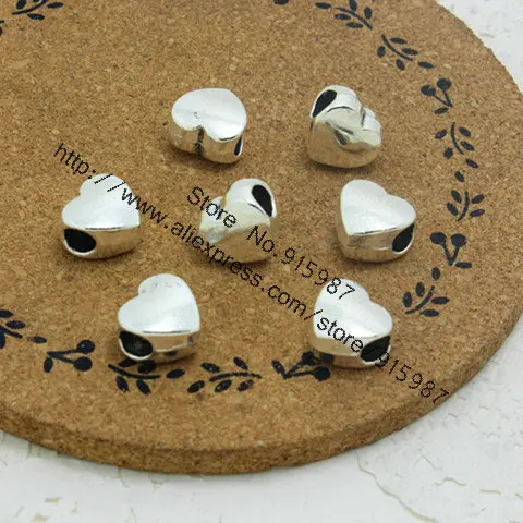 

Sweet Bell wholesale (50 pieces/lot) 7*10*11mm Antique Silver Metal Big Hole Beads 3D Heart Beads Findings Fit charm D0250