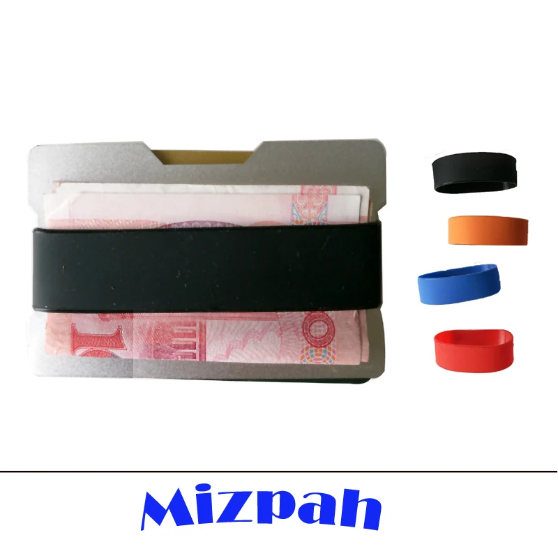 

minimalist slim aluminum credit card holder wallet with silicone cash band