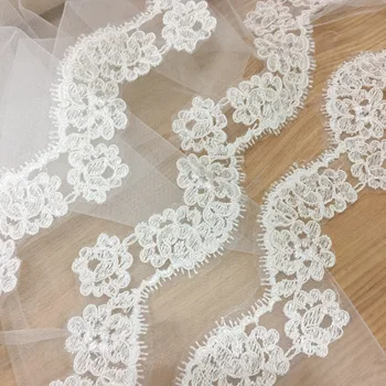 

5 Yards=1 lot Ivory scallop cording lace trim wedding veil lace embroidery! 2019 NEW embroidered border lace trimming 5cm width