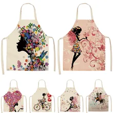 1 шт., Кухонный Фартук с цветочным принтом и бабочкой для девочек, для женщин, для дома, для приготовления пищи, для выпечки, нагрудник на талию, хлопок, лен, сарафан, 53*65 см, WQ0034